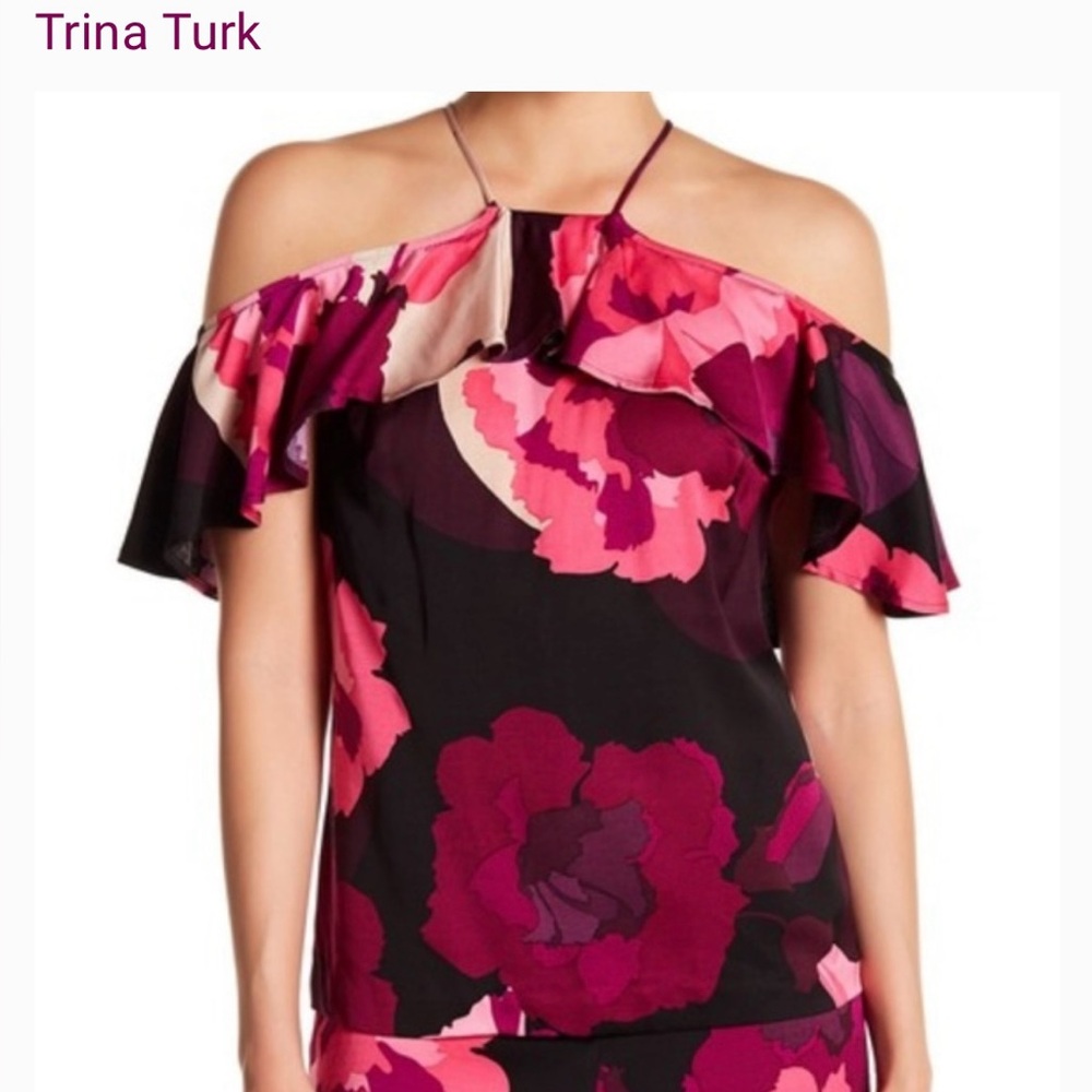 Trina Turk Olan Cold Shoulder Floral Halter Top
